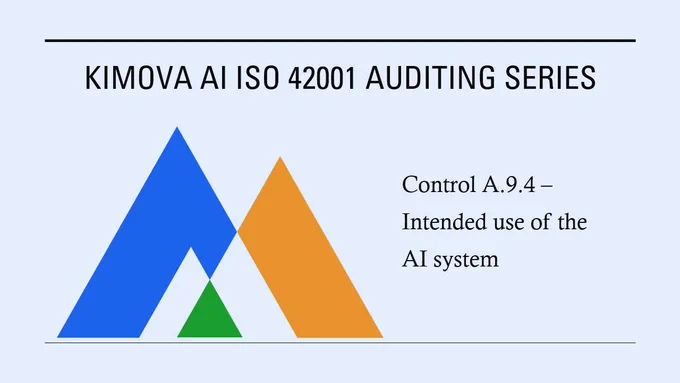 Dive deep into ISO/IEC 42001 Annex A Control A.9.4 – 'Intended Use of the AI System' – through this comprehensive educational blog by Kimova AI. It unpacks the critical need for organizations to establish, document, and enforce clear boundaries for AI applications, covering the core objective of restricting usage to designed purposes while defining limitations, prohibited scenarios, user communication protocols, and technical/procedural safeguards against unintended applications. From an ISMS auditor's lens, the post highlights high-risk pitfalls like evolving use cases leading to inaccurate outputs, ethical lapses, regulatory breaches, and reputational harm – with practical evidence auditors seek, such as intended use statements, access logs, misuse incident records, and alignment checks between design and reality. 