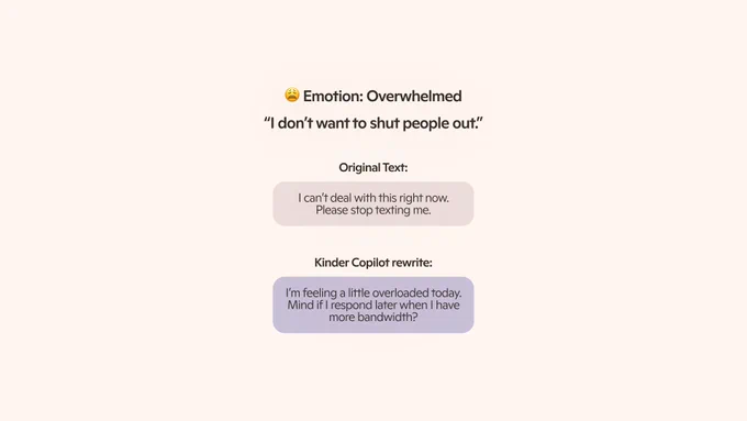 Example showing an overwhelmed message rewritten into a more considerate, clear statement.