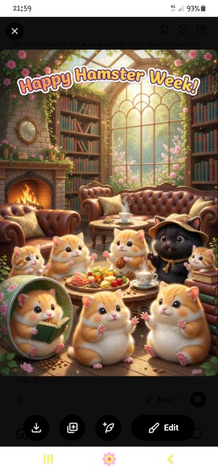 Happy Hamsters and Adventurer Kitty enjoying Hamster Week in the Greenhouse Library