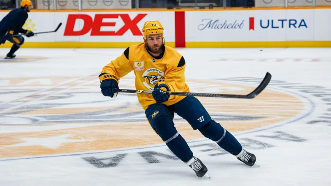 Image of Ryan O'Reilly on the ice during morning skate today 