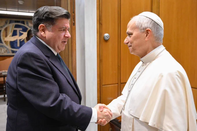 Governor Pritzker and Pope Leo in Nov. 2025.