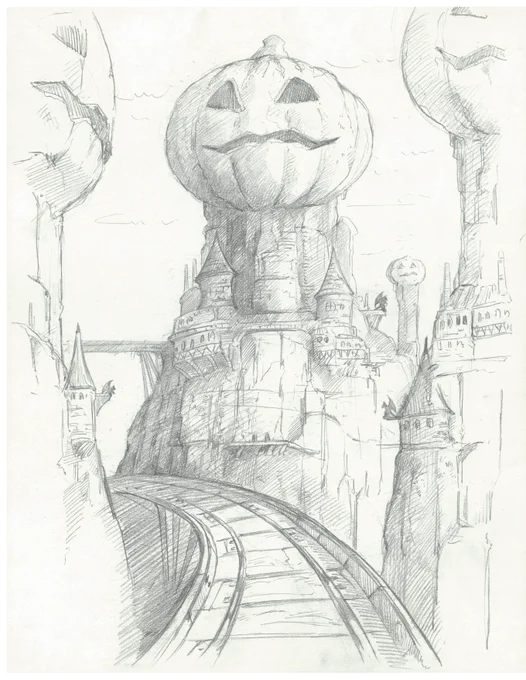 A winding railroad path between the Pumpkin Hills.