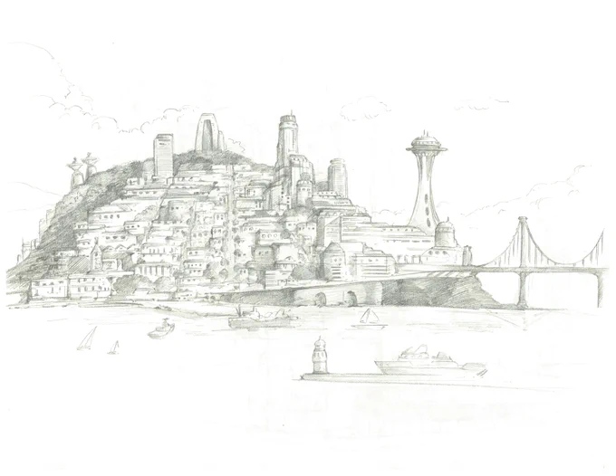 A seaside city built on a hill with boats drifting in the foreground. It looks like a perfect escape.
