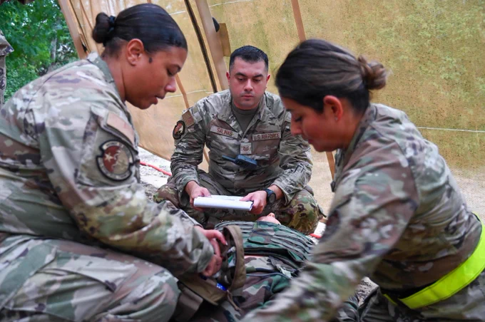 433rd Medical Group Reserve Airmen participate in a mass-casualty response training event.