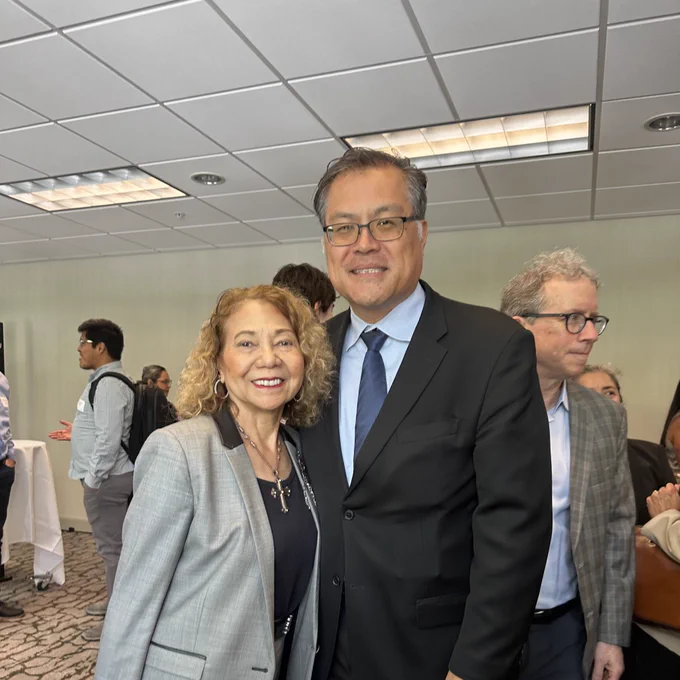 CSU Chancellor Garcia poses with Assemblymember Mike Fong.