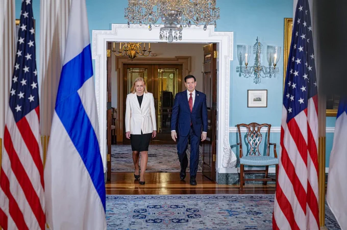 Secretary Marco Rubio meets with Finnish Foreign Minister Elina Valtonen at the Department of State in Washington, D.C., April 13, 2026. (Official State Department photo by Freddie Everett)
