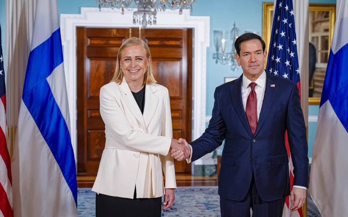 Secretary Marco Rubio meets with Finnish Foreign Minister Elina Valtonen at the Department of State in Washington, D.C., April 13, 2026. (Official State Department photo by Freddie Everett)