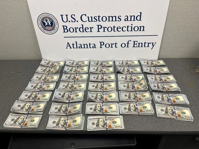 Undeclared US currency seized by CBP officers at Atlanta Airport 