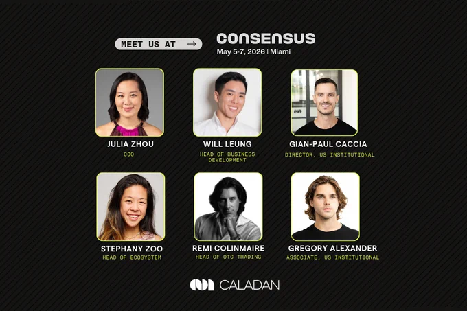Six professionals from Caladan, including a COO and heads of various departments, featured for Consensus 2026 in Miami.