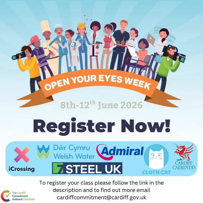 Promotional poster for 'Open Your Eyes Week' event, featuring diverse professionals and the call to 'Register Now!'.