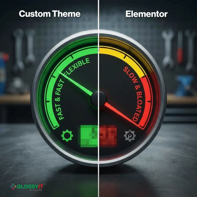 Speedometer gauge
Left: Custom Theme (green zone)
Right: Elementor (yellow/red zone)