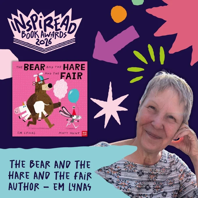 A graphic featuring a picture of Em Lynas - an older white woman with short grey hair.