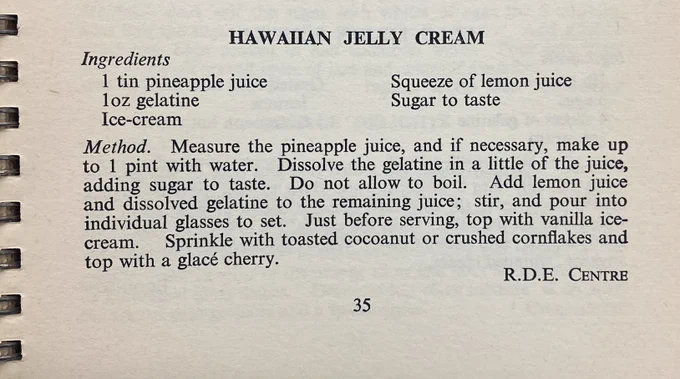 Excerpt from the book: a printed recipe for Hawaiian Jelly Cream.