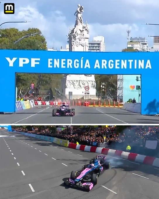 Franco Colapinto doing burnouts on the streets of Buenos Aires in an F1 car. 🇦🇷