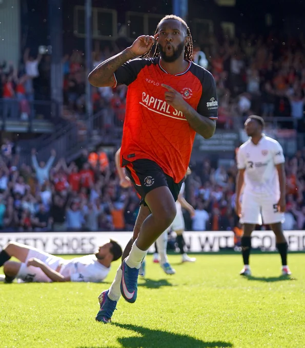 Kasey Palmer celebrating his winner in a 2-1 win against Barnsley at Kenilworth Road.