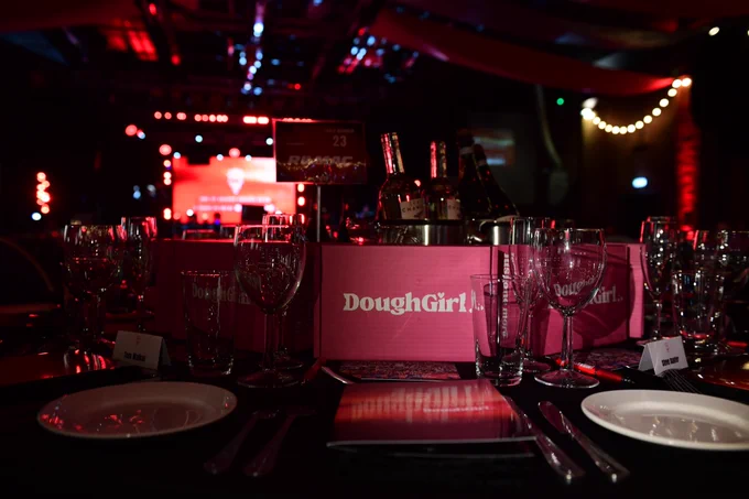 DoughGirl boxes on tables at the Engine Shed.