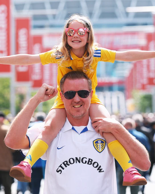 Leeds fans prior to their team's Emirates FA Cup semi-final match against Chelsea at Wembley Stadium.