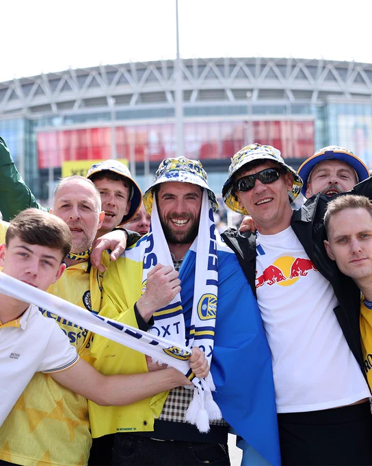 Leeds fans prior to their team's Emirates FA Cup semi-final match against Chelsea at Wembley Stadium.