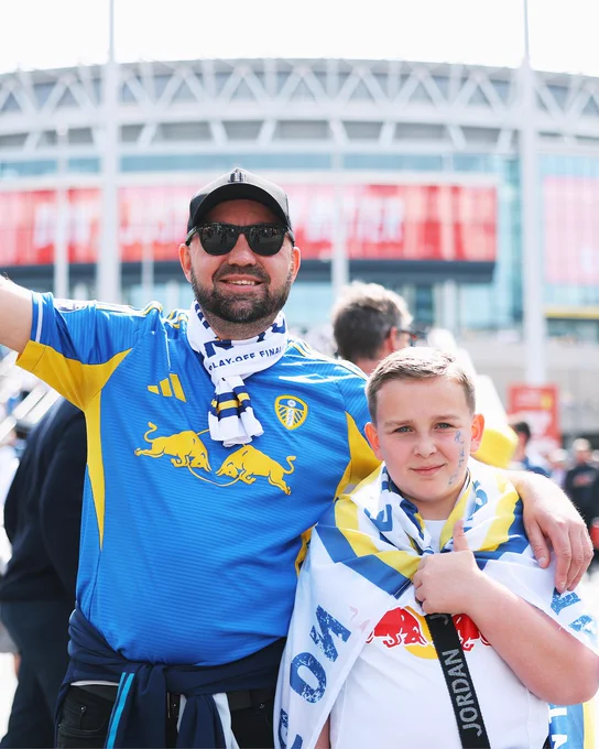 Leeds fans prior to their team's Emirates FA Cup semi-final match against Chelsea at Wembley Stadium.