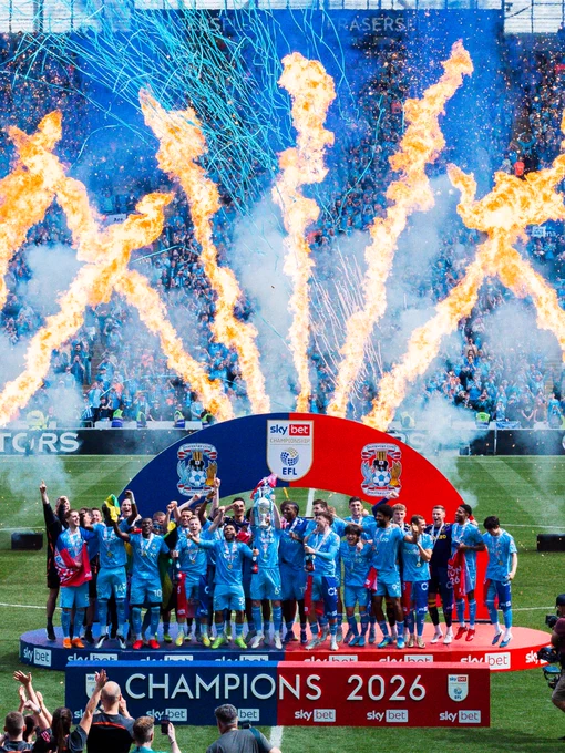 Coventry City lift the Sky Bet Championship Trophy.