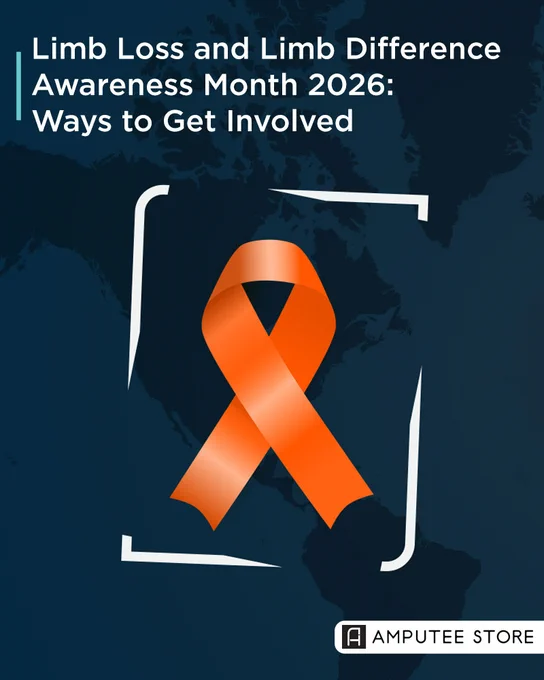 Limb Loss and Limb Difference Awareness Month 2026 orange ribbon graphic promoting ways to get involved and support the community.