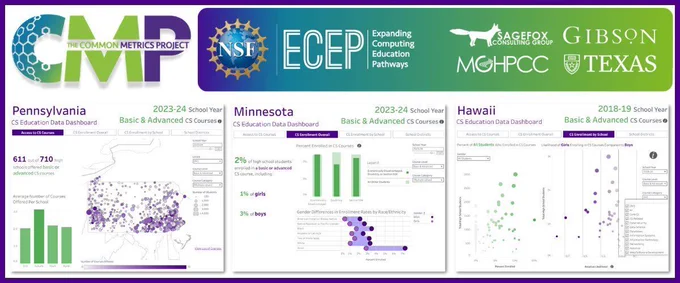 An example of information from the ECEP data dashboard is seen. State data being shown is from Pennsylvania, Minnesota and Hawaii.