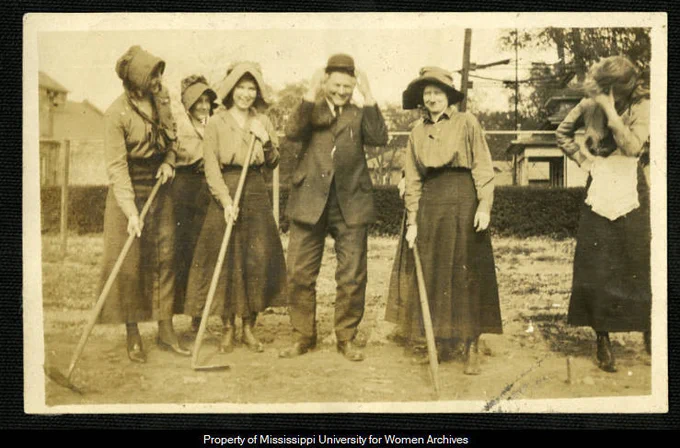 	
From the Mississippi University for Women Photograph Collection. Photo of five students in an agricultural class with teacher, H.C. McGowan, in 1913 at the Industrial Institute and College. The school is now known as Mississippi University for Women.