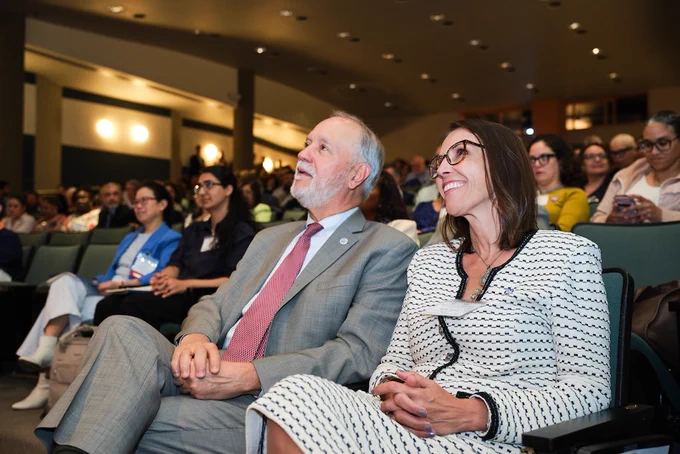 CUNY Chancellor Felix Matos Rodriguez and Executive Vice Chancellor and University Provost Alicia M. Alvero attended the CUNY Research and Sponsored Projects Awards Celebration at the CUNY Graduate Center.