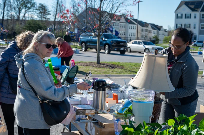 Shoppers and sellers at the community yard sale. 