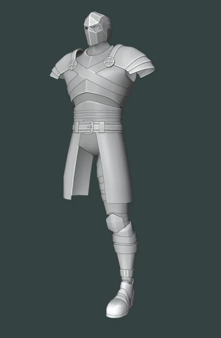 Screenshot from Unreal Engine 5.5 showing the 3D model of the main character from Paper History. The legs, which were previously simple blocks, are now detailed with armor plates made of layered paper and wood textures. The torso is also visible and fully modeled. The lighting is neutral, highlighting the handcrafted, fragile look of the armor.