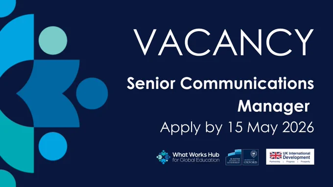 Graphic saying: Vacancy. Senior Communications Manager. Apply by 15 May 2026.