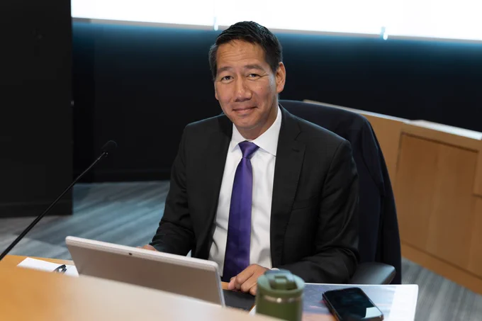 Contra Costa County Finance Director Adam Nguyen provides an overview of the Fiscal Year 2026-2027 Recommended Budget in Board Chambers in Martinez, California on Monday, April 27, 2026.