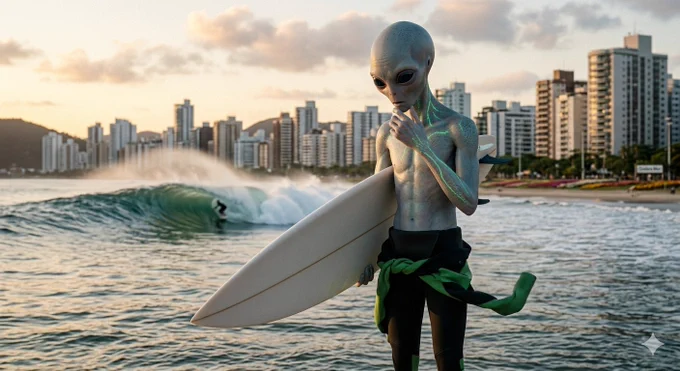 Até quem veio de outro planeta precisa estudar o pico antes de cair na água 👽🌊

Olhar atento, leitura da onda e respeito pelo timing no surf, a conexão é universal.

#SurfReport #Surf #AlienSurf #WaveReading #LineUp #SurfLife