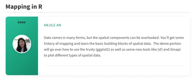 Example great demo session at R/Medicine 2026 "Mapping in R"