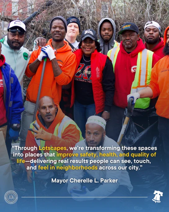 Mayor Cherelle L. Parker and city Clean & Green workers.