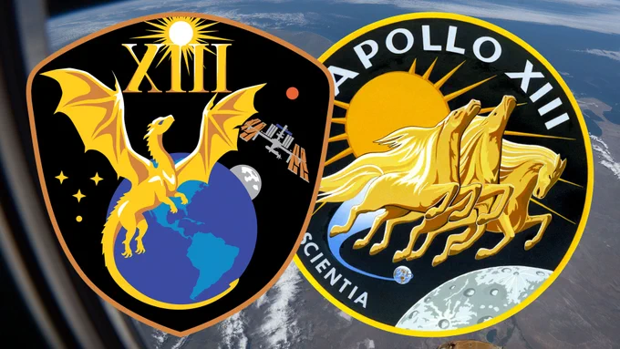 NASA's SpaceX Crew-13 mission patch pays homage to the Apollo 13 insignia, united by a common numerical. (NASA/collectSPACE)