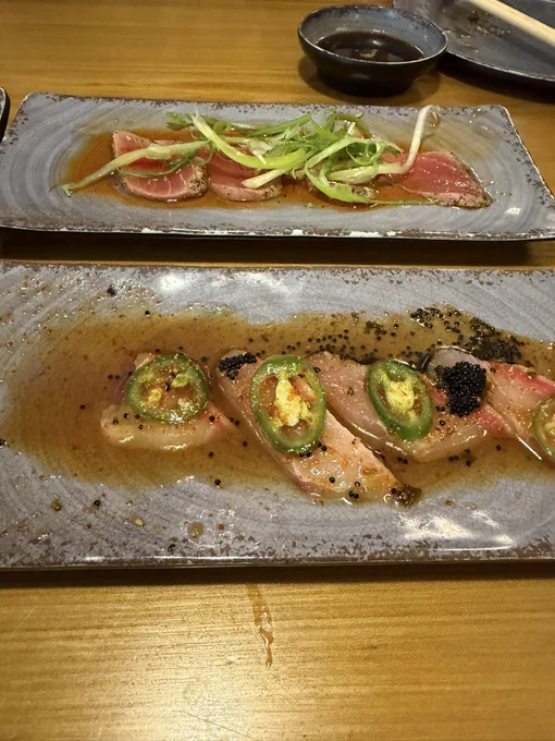 Peppered tuna and yuzu yellowtail