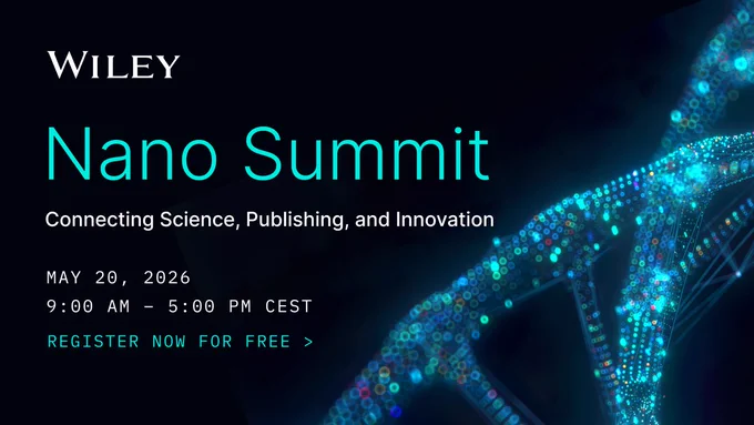 Wiley Nano Summit event details with date May 20, 2026, and time 9 AM to 5 PM CEST, highlighting science, publishing, and innovation.