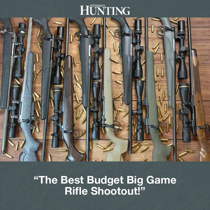 Budget big game rifles laid on side with cartridges strewn about