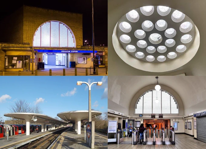 Collage of four images of Loughton station. 
Top left: LFaurePhotos https://flic.kr/p/rtTkNT
Top right: River Road Travels https://flic.kr/p/2mm9SvG
Bottom left: Daniel Wright
Bottom Right: Roger Marks https://flic.kr/p/K58zqk