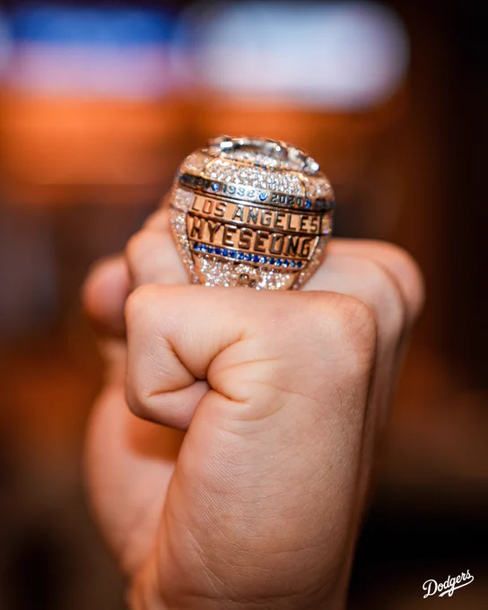 A close-up photo of Hyeseong Kim’s World Series ring. It says Hyeseong on it.