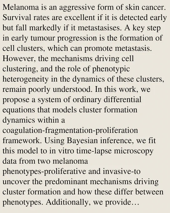 Melanoma is an aggressive form of skin cancer. Survival rates are excellent if it is detected early but fall markedly if it metastasises. A key step in early tumour progression is the formation of cell clusters, which can promote metastasis. However, the mechanisms driving cell clustering, and the role of phenotypic heterogeneity in the dynamics of these clusters, remain poorly understood. In this work, we propose a system of ordinary differential equations that models cluster formation dynamics within a coagulation-fragmentation-proliferation framework. Using Bayesian inference, we fit this model to in vitro time-lapse microscopy data from two melanoma phenotypes-proliferative and invasive-to uncover the predominant mechanisms driving cluster formation and how these differ between phenotypes. Additionally, we provide preliminary insights into how clustering behaviour in co-cultures contrasts with that observed in monocultures. The model quantifies phenotypic differences in clustering 