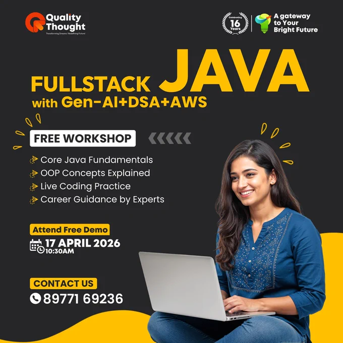 Quality Thought Hyderabad's Free Full Stack Java course featuring Gen AI, DSA, and AWS. Designed to help developers gain hands-on experience and secure high-paying roles in the tech industry.