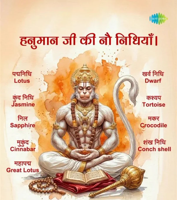 The nine treasures of Anjaneya Pawansut Hanuman ji hold a very important place in life, the one who has learned the art of both spending and accumulating this fund has attained devotion.