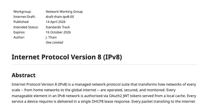 An IETF draft for IPv8