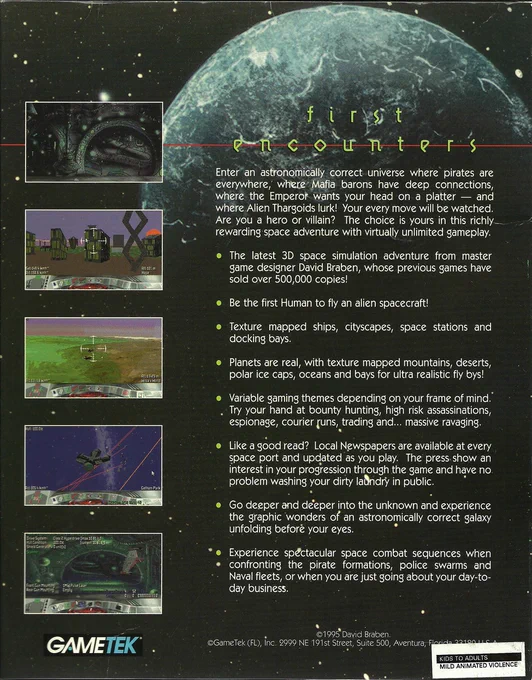 First Encounters - US version (Gametek, 1995) - retail box (back).