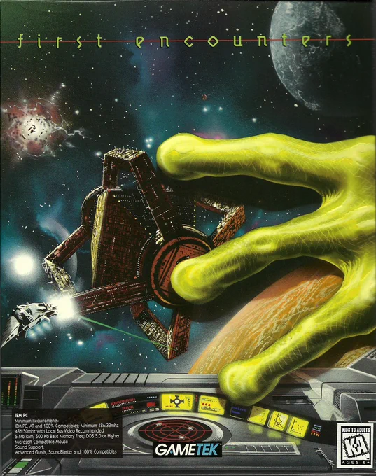 First Encounters - US version (Gametek, 1995) - retail box (front).