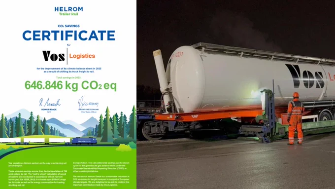 🌱 We recently received this certificate for our sustainability efforts. In collaboration with Helrom Trailer Rail, we saved an impressive 646,846 kg of CO₂ in 2025. 

Because the trailers are transported to their destination mainly by rail, we reduce emissions, increase efficiency and save transport time at the same time. 

A smart and practical solution that works 💪

Would you like to know what our solutions can do for your business? Berny Voortman looks forward to meeting you.

#orangeisthenewgreen #sustainablesolutions