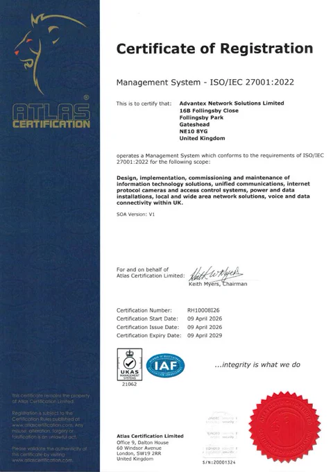 Advantex ISO 27001 Accreditation