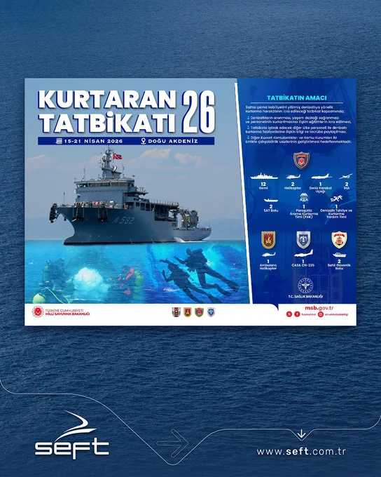 KURTARAN-2026 Denizaltı Arama Kurtarma Davet Tatbikatı kapsamında, NATO’nun DYNAMIC MINOTAUR Masabaşı Denizaltı Arama Kurtarma Tatbikatı ile ilişkilendirilmiş olarak Doğu Akdeniz’de icra edilen bu kritik organizasyonda, TCG Alemdar’ın tatbikat amiral gemisi olarak görev üstlenmesi ve TCG Akın ile TCG Işın’ın aktif şekilde sahada yer alması, denizaltı arama-kurtarma kabiliyetlerimizin ulaştığı ileri seviyeyi bir kez daha ortaya koymaktadır. 

SEFT MÜHENDİSLİK olarak tasarımını gerçekleştirdiğimiz bu platformların NATO standartlarında icra edilen gerçekçi senaryolarda görev alması, mühendislik gücümüzün ve yerli tasarım kabiliyetlerimizin uluslararası ölçekteki somut bir göstergesidir. 

Ülkemizin denizcilik ve savunma alanındaki yetkinliğine katkı sağlamaktan gurur duyuyoruz.

www.seft.com.tr

#KURTARAN2026 #Tatbikat #Shipdesign #Shipyard #GemiTasarımı #SavunmaSanayiiBaşkanlığı #MilliSavunmaBakanlığı #TürkDenizKuvvetleri #TCGALEMDAR #TCGAKIN #TCGIŞIN #SEFTengineering
